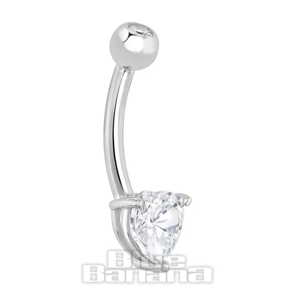 Blue Banana 14K White Gold 1.6 X 10mm Cubic Zirconia Double Jewelled Navel Bar (Clear)