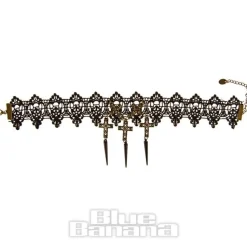 Blue Banana Lace Cross Spikes Necklace (Black)