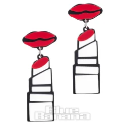 Blue Banana Lipstick Earrings (Red/White/Black)