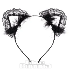 Blue Banana Little Lace Ears Headband (Black)