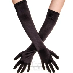 Blue Banana Long Satin Gloves (Black)