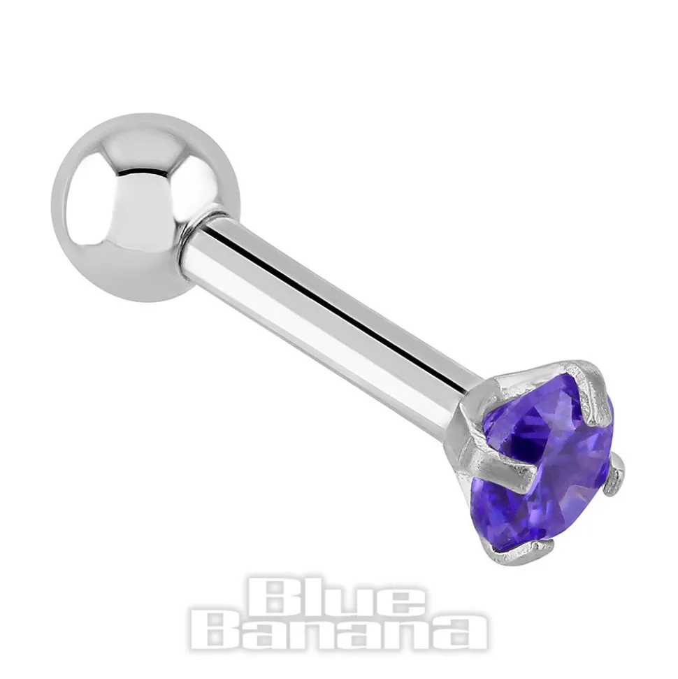 Blue Banana 1.2mm Amethyst Jewel Tragus Bar (3mm)