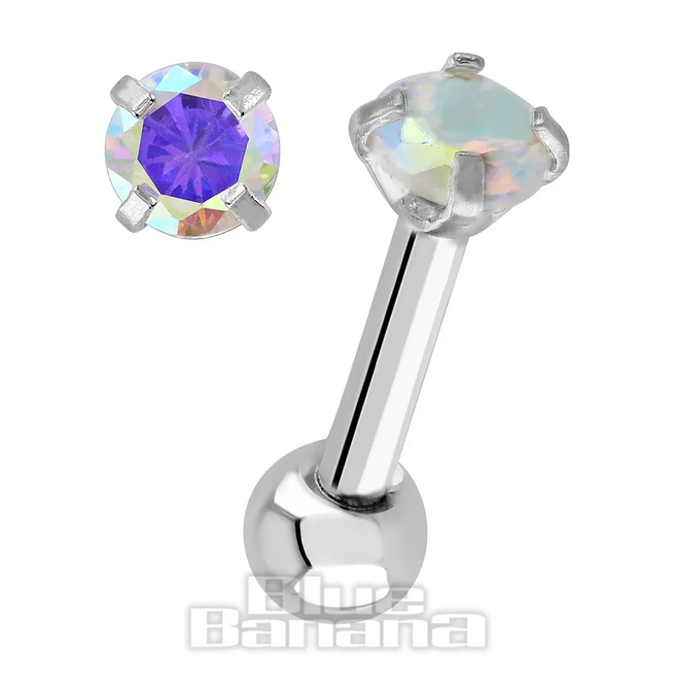 Blue Banana 1.2mm Aurora Borealis Jewel Tragus Bar (3mm)