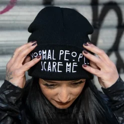Blue Banana Normal People Scare Me Beanie Hat (Black)