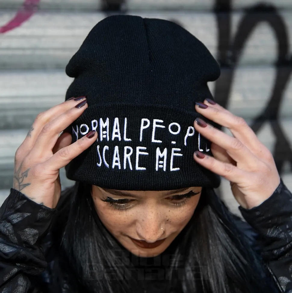Blue Banana Normal People Scare Me Beanie Hat (Black)