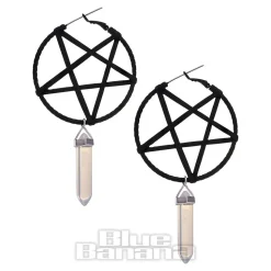 Blue Banana Pentagram Opalite Plug Hoop Earrings (Black)