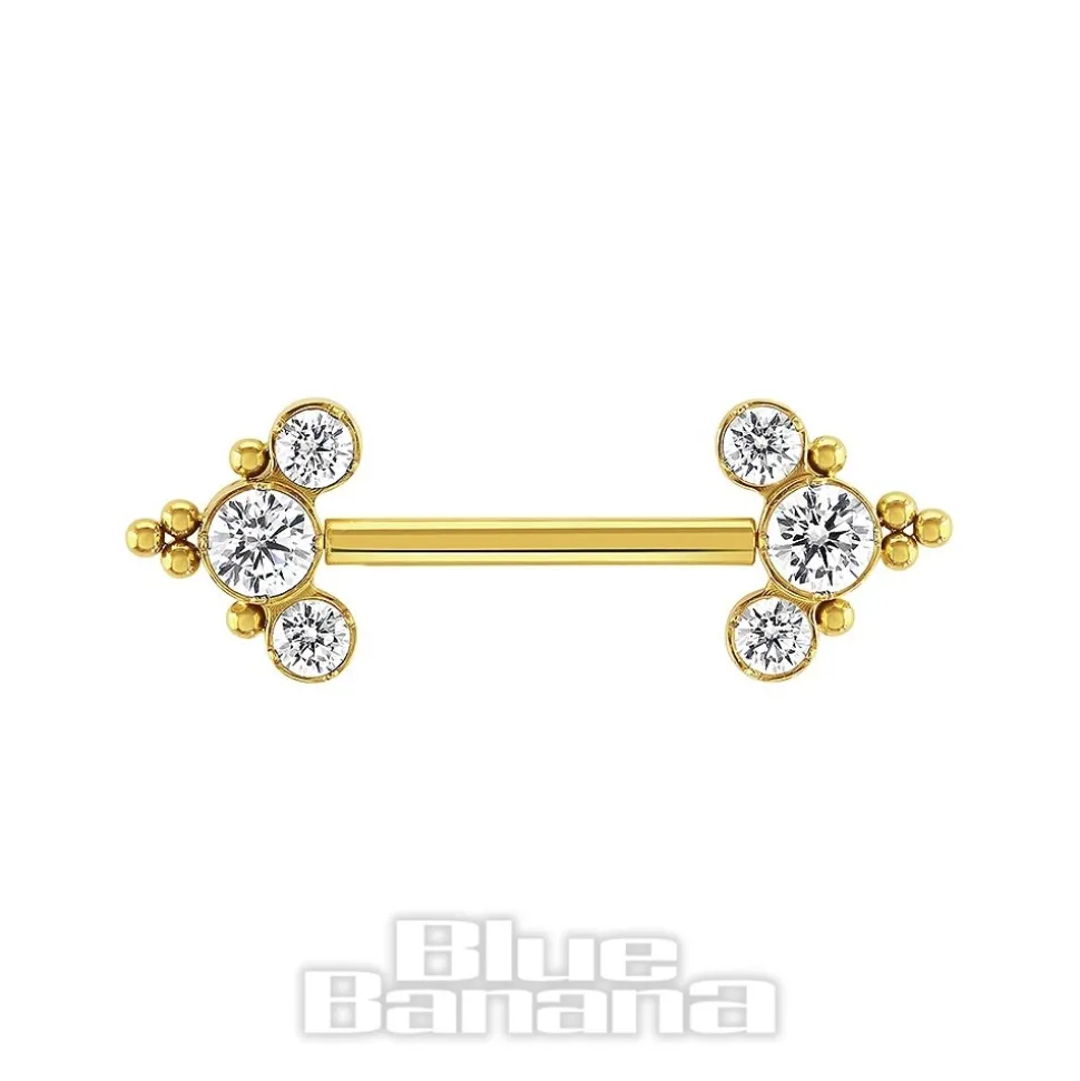 Blue Banana Plasma Gold Arrows Threadless Nipple Bar (Cubic Zirconia)