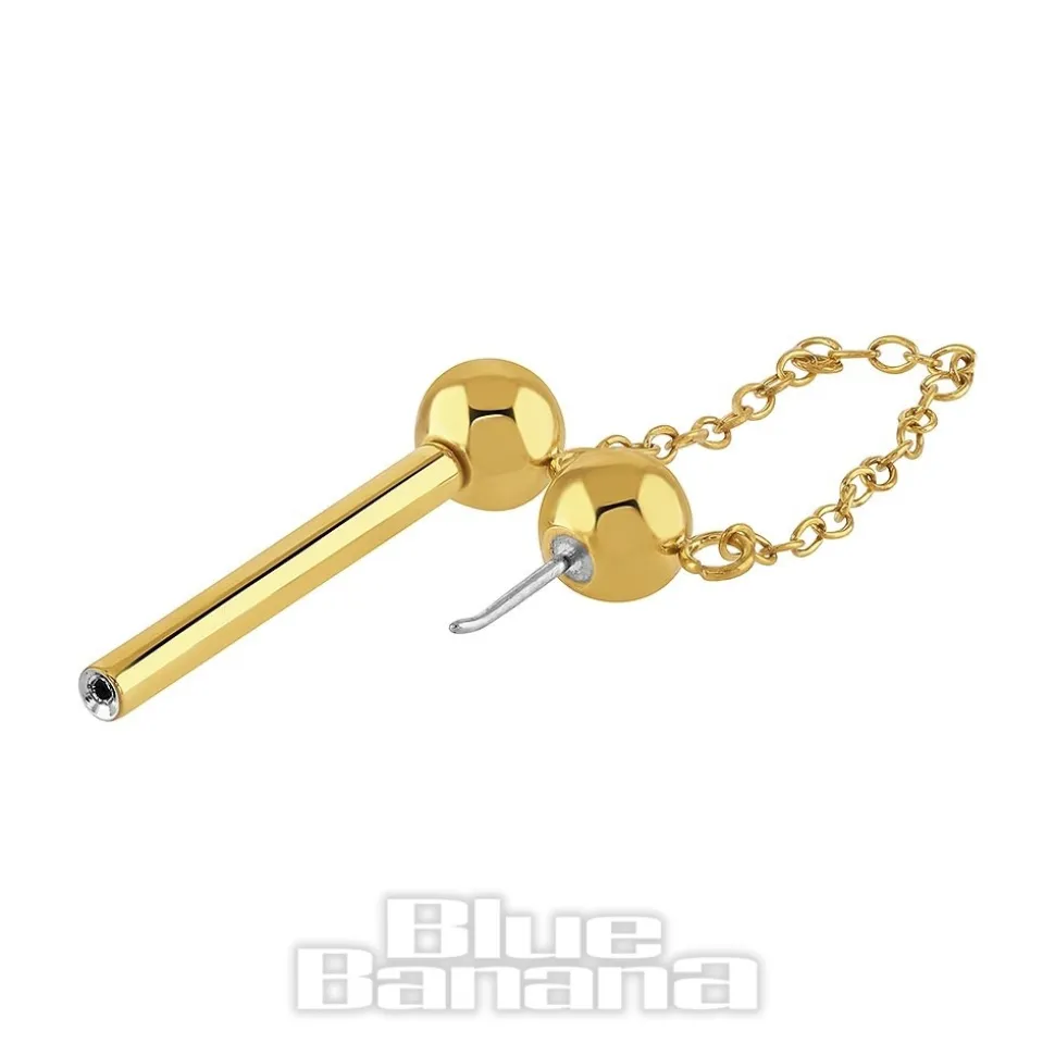 Blue Banana Plasma Gold Chain Threadless Nipple Bar (Gold)