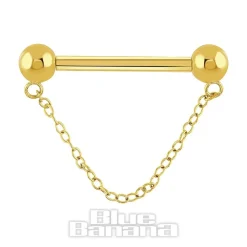 Blue Banana Plasma Gold Chain Threadless Nipple Bar (Gold)