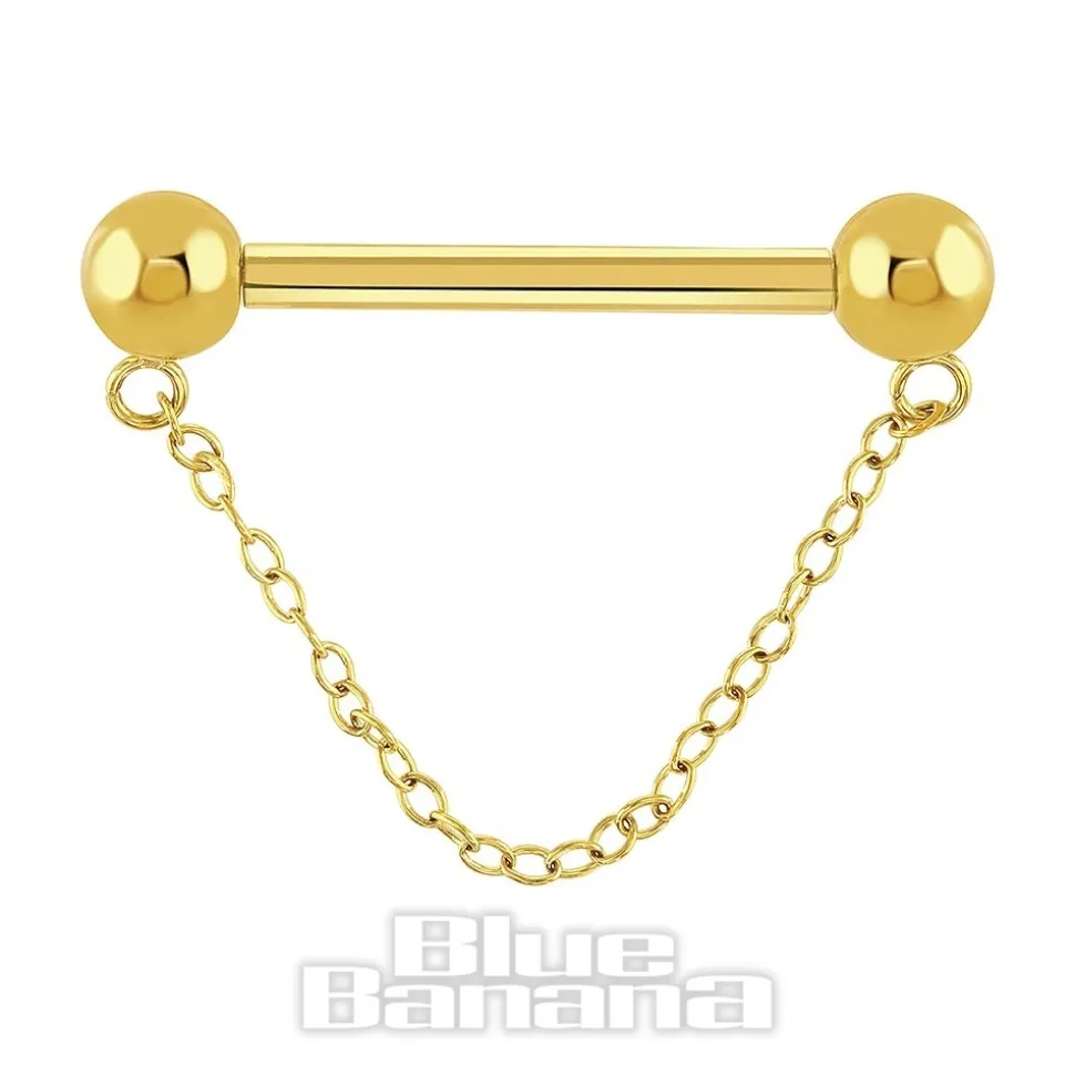 Blue Banana Plasma Gold Chain Threadless Nipple Bar (Gold)