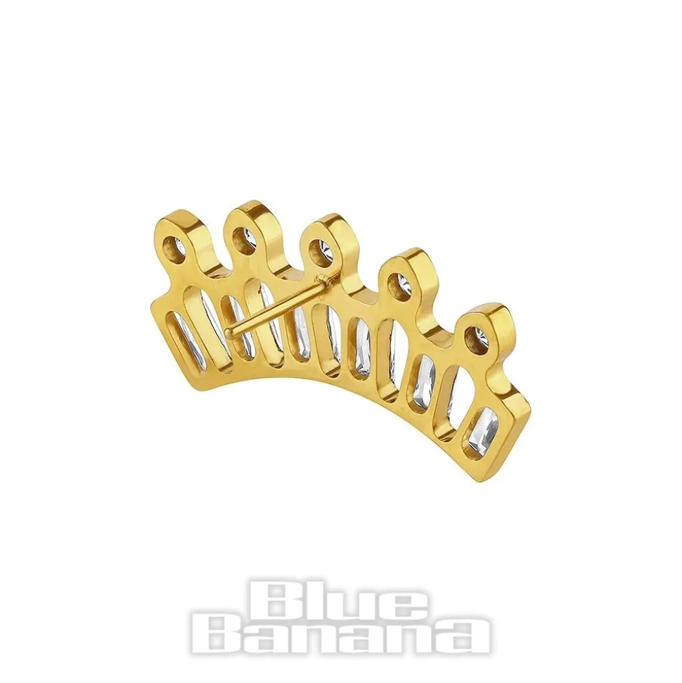 Blue Banana Plasma Gold Crystal Curve Threadless Top (Gold)