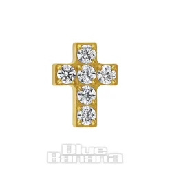 Blue Banana Plasma Gold Cubic Zirconia Cross Threadless Top (Clear)