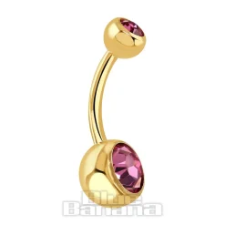 Blue Banana Plasma Gold 1.6mm Double Jewelled Navel Bar (Rose)