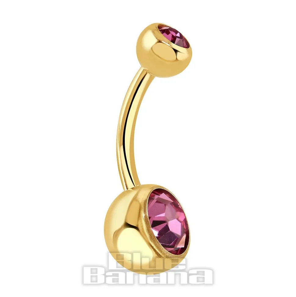 Blue Banana Plasma Gold 1.6mm Double Jewelled Navel Bar (Rose)