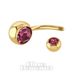 Blue Banana Plasma Gold 1.6mm Double Jewelled Navel Bar (Rose)