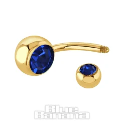 Blue Banana Plasma Gold 1.6mm Double Jewelled Navel Bar (Capri)