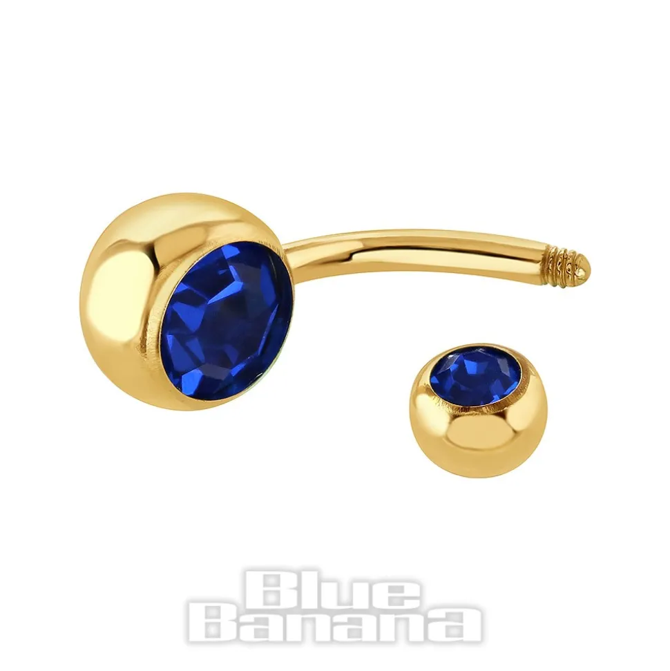 Blue Banana Plasma Gold 1.6mm Double Jewelled Navel Bar (Capri)