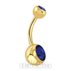 Blue Banana Plasma Gold 1.6mm Double Jewelled Navel Bar (Capri)