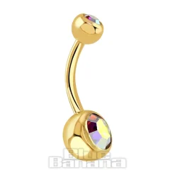 Blue Banana Plasma Gold 1.6mm Double Jewelled Navel Bar (Aurora Borealis)