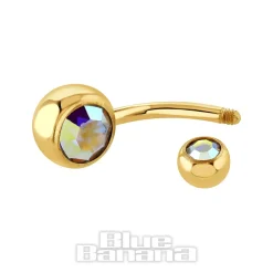 Blue Banana Plasma Gold 1.6mm Double Jewelled Navel Bar (Aurora Borealis)
