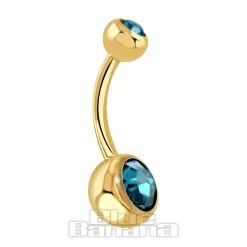 Blue Banana Plasma Gold 1.6mm Double Jewelled Navel Bar (Zircon)