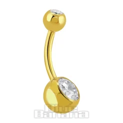 Blue Banana Plasma Gold 1.6mm Double Jewelled Navel Bar (Crystal)