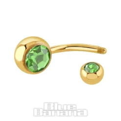 Blue Banana Plasma Gold 1.6mm Double Jewelled Navel Bar (Peridot)