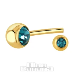 Blue Banana Plasma Gold 1.6mm Internally Threaded Double Jewelled Navel Bar (Zircon)