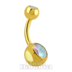 Blue Banana Plasma Gold 1.6mm Internally Threaded Double Jewelled Navel Bar (Aurora Borealis)