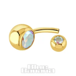 Blue Banana Plasma Gold 1.6mm Internally Threaded Double Jewelled Navel Bar (Aurora Borealis)