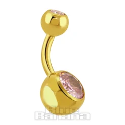 Blue Banana Plasma Gold 1.6mm Internally Threaded Double Jewelled Navel Bar (Rose)