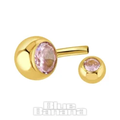 Blue Banana Plasma Gold 1.6mm Internally Threaded Double Jewelled Navel Bar (Rose)
