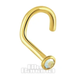 Blue Banana Plasma Gold 2.0mm Nose Stud (Aurora Borealis)
