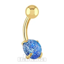 Blue Banana Plasma Gold 1.6mm Opal Navel Bar (Blue)