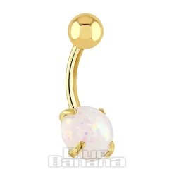 Blue Banana Plasma Gold 1.6mm Opal Navel Bar (White)