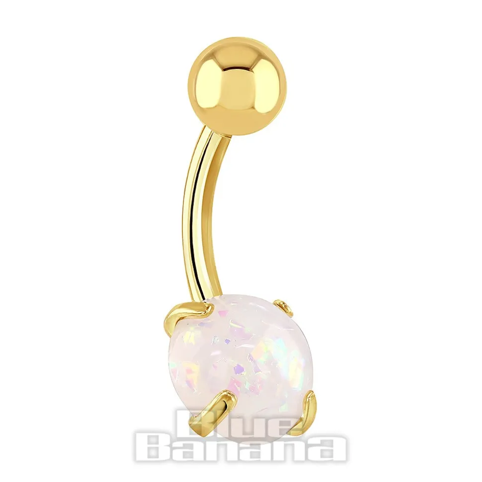 Blue Banana Plasma Gold 1.6mm Opal Navel Bar (White)