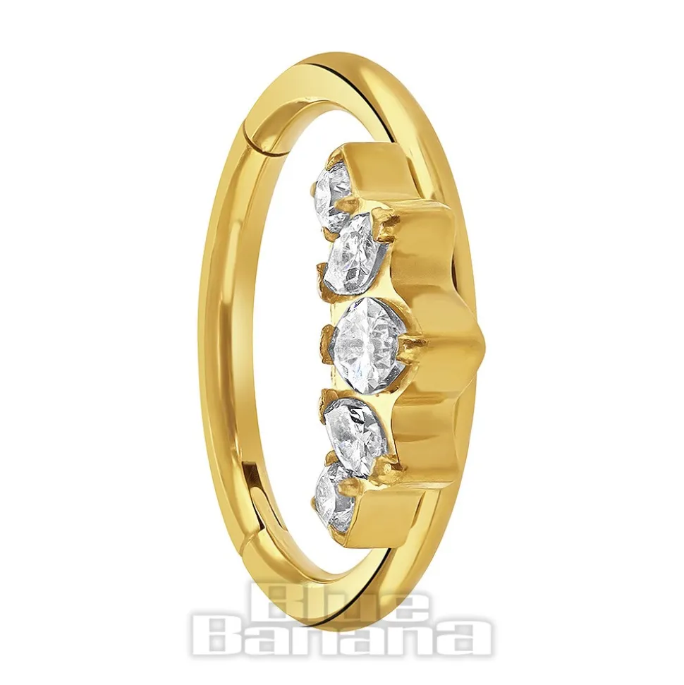 Blue Banana Plasma Gold 1.2 x 10mm 3 Almond Stones Hinged Segment Ring (Gold)