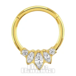 Blue Banana Plasma Gold 1.2 x 10mm 3 Almond Stones Hinged Segment Ring (Gold)