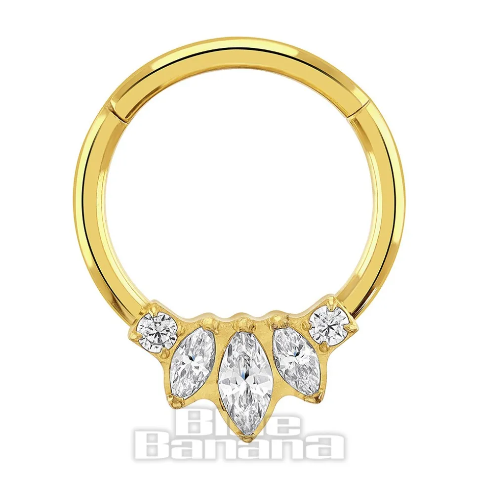 Blue Banana Plasma Gold 1.2 x 10mm 3 Almond Stones Hinged Segment Ring (Gold)
