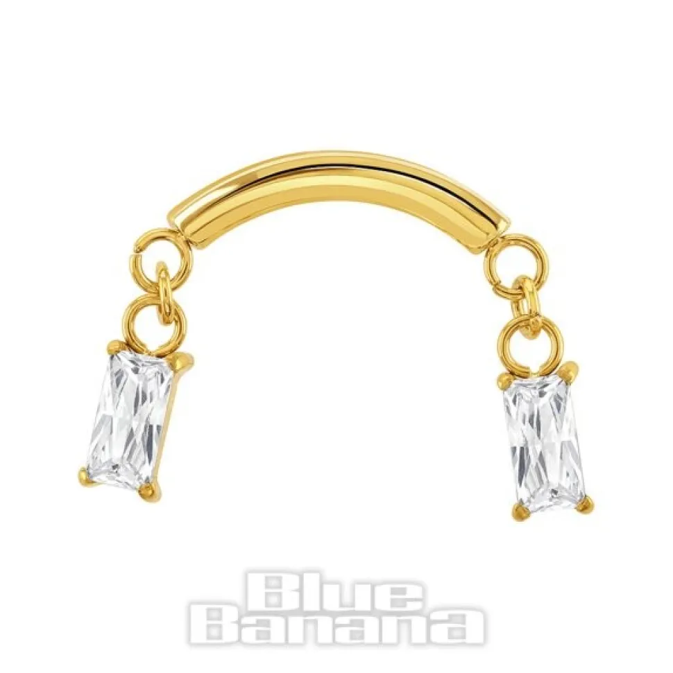 Blue Banana Plasma Gold 1.2 x 8mm Bar Double Drop Gems Threadless Labret (Gold)
