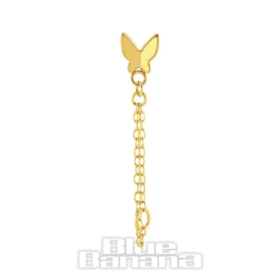 Blue Banana Plasma Gold 1.2 x 8mm Butterfly Chain Threadless Labret (Gold)