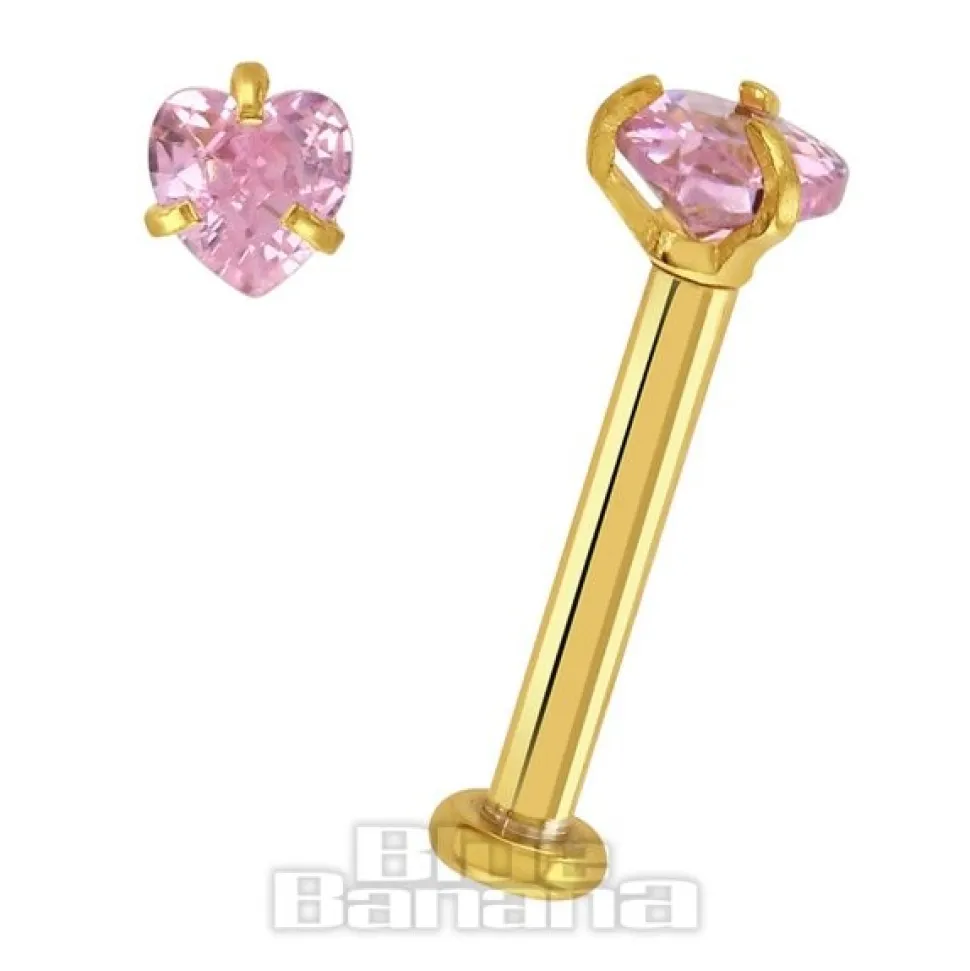 Blue Banana Plasma Gold 1.2 x 8mm Heart 3mm Rose Labret (Gold)
