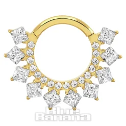 Blue Banana Plasma Gold 1.2 x 8mm 10 Square Stones Hinged Segment Ring (Gold)