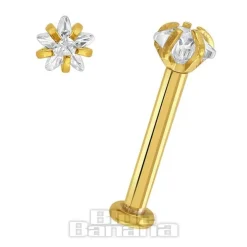 Blue Banana Plasma Gold 1.2 x 8mm Star 3mm Crystal Labret (Gold)