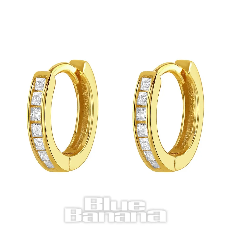 Blue Banana Plated Gold Medium Crystal Row Clicker Hoops (Pair)