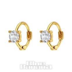 Blue Banana Plated Gold Square Crystal Clicker Hoops (Pair)