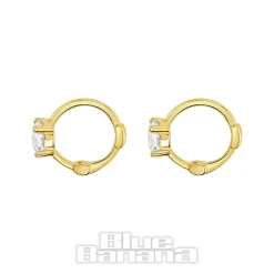 Blue Banana Plated Gold Square Crystal Clicker Hoops (Pair)