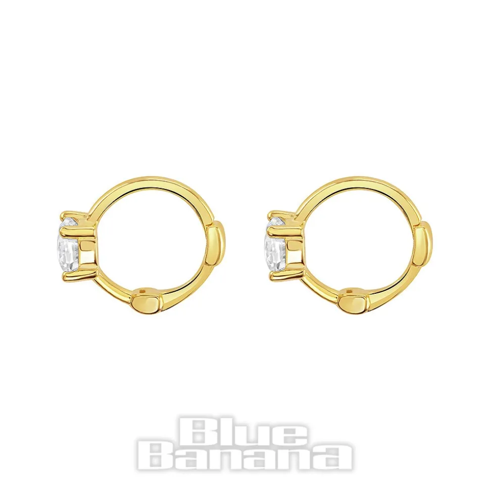 Blue Banana Plated Gold Square Crystal Clicker Hoops (Pair)