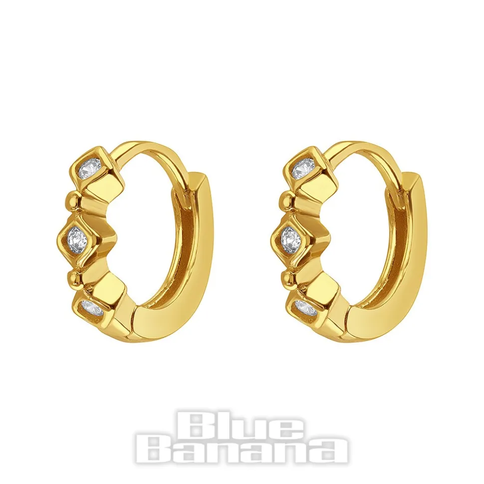 Blue Banana Plated Gold Triple Crystal Clicker Hoops (Pair)