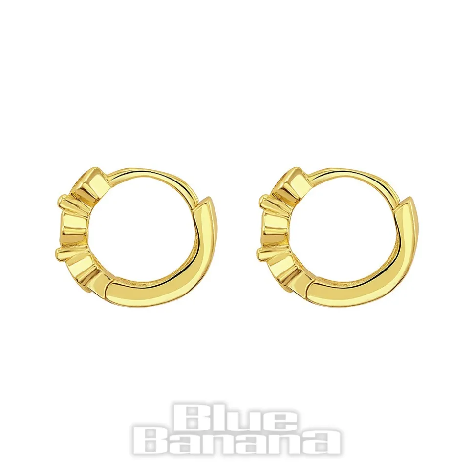 Blue Banana Plated Gold Triple Crystal Clicker Hoops (Pair)